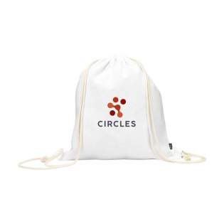 WoW! Drawstring backpack made from 80% recycled cotton and 20% recycled polyester (150 g/m²). GRS-certified. Total recycled material: 100%. Capacity approx. 8 litres.