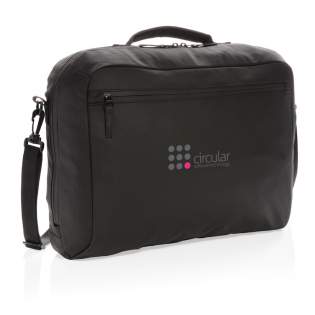 Be effortlessly stylish when carrying this all black PU laptop bag This bag holds a compartment for all your essentials and a laptop compartment that can hold a 15.6" laptop. PVC free.