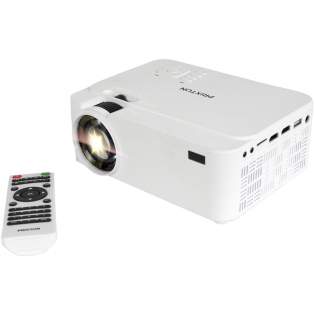 Projector with 800x480 resolution and a projection distance of up to 5 meters. Lamp with an output of up to 2.800 lumens. White LED light 40 ANSI lumens. Contrast 500:1. LED bulb with more than 50.000 hours of reproduction. Projection from 30 to 150 inches. Can be connected to all types of devices with HDMI connection. Playback of video, audio, photo and text. Inputs: VGA, 2xHDMI, USB2.0, Micro-SD card and AV IN. Includes 2 stereo speakers and a remote control. Delivered with a luxury gift box.