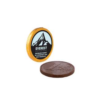 Small chocolate coin (approx. 6 gram) with full colour sticker on 1 side