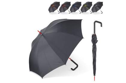 Neat looking stick umbrella with a striking design hook handle. The colourful frame is made of fibreglass to give it extra strength. Made of pongee polyester.
