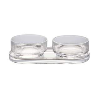 A tapas set with timeless design and classic, clean lines. Perfect for any occasion where you want to serve small dishes, snacks, or other sides with style and elegance. The set includes two bowls and a tray, which can be used together or separately. Made from soda-lime glass. The bowls hold 250 ml. Dishwasher safe.