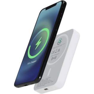Charge smarter and faster with the compact Acrab 5000 mAh power bank, made from recycled plastic. Enjoy up to 15W magnetic wireless charging for compatible smartphones, including iPhone 12 and newer. For other wireless charging-enabled devices without magnetic function, a metal ring sticker is included for secure alignment. The power bank also supports 20W wired Type-C fast charging, and the ability to charge two devices at once (wireless and wired), making it perfect for staying powered up on the go. A LED indicator keeps you updated on the charging/battery status.