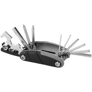 Fix-it 16-function multi-tool. High quality rubber edged 16-functions tool includes 6 Hex keys (#2, #2,5, #3, #4, #5, #6), 4 Wrenches (8mm, 10mm, 15mm, 14GE), Adapter, Cross-head screwdriver, Slotted screwdriver and 3 Sockets (#8, #9, #10). Packed in a STAC gift box. Exclusive Design. ABS Plastic, Stainless steel. 