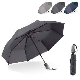 Parapluie pliable de luxe avec un look professionnel. La poignée de forme ergonomique comporte un mécanisme pour ouvrir et fermer le parapluie automatiquement. La structure est en partie en fibre de verre, ce qui confère au parapluie une résistance s...