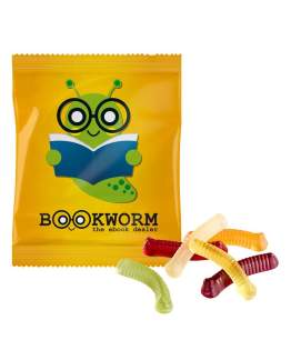 Individuell Fruchtgummi in weißer Folie mit ca. 30 Gramm in verschiedenen Farben und Geschmacksrichtungen Individuell Fruchtgummi in weißer Folie mit ca. 30 Gramm in verschiedenen Farben und Geschmacksrichtungen