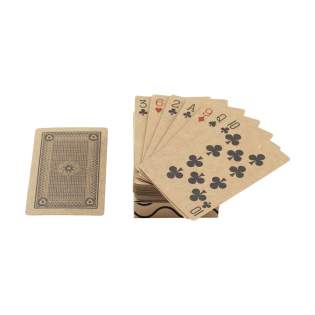 WoW! Speelkaarten van hoogwaardig gerecycled kraftpapier (250 g/m²). Het spel bestaat uit 52 speelkaarten en 2 jokers. Opgeborgen in een doosje van gerecycled karton. De achterzijde van de kaarten zijn bedrukt met een standaard afbeelding. Het doosje is aan één zijde te bedrukken met een eigen ontwerp.
