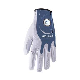 One size synthetischer Golfhandschuh mit 5-farbigen Druck auf dem Handrücken sowie magnetischem Golfballmarker mit Doming. Als Links- oder Rechtshänder Modell erhältlich