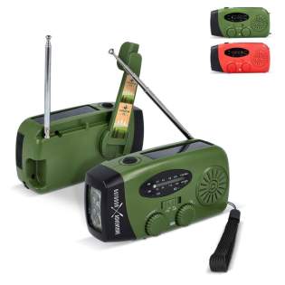 The SafeSound Emergency Radio is a compact, portable all-in-one device: radio, flashlight, and power bank. It charges via solar power, hand crank, or the included USB-C cable. Listen to AM and FM stations, recharge your phone with 1800 mAh capacity, ...