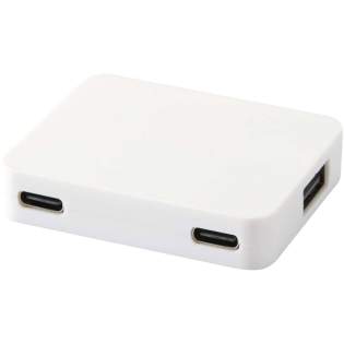 Expand your connectivity with the Gaia USB Hub, made from recycled plastic. Designed for convenience, it features a USB-A or USB-C input connector and offers four output ports (two USB-A and two USB-C)allowing you to connect multiple USB peripherals with ease. With data transfer speeds of up to 480Mbps, it's ideal for efficient everyday use. Compact and versatile, the Gaia USB Hub is a practical solution for work, study, or travel.
