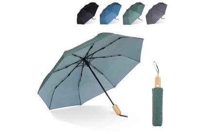 Paraplu gemaakt van R-PET met een Toppoint design handvat van echt hout. Dankzij de glasvezel delen van het frame is deze paraplu windproof en het opent met één druk op de knop. Het gemêleerde effect geeft deze paraplu een luxe uitstraling (zwart is volledig gekleurd).