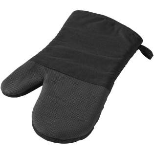Oven mitten with silicone grip and diamant pattern on the other side. Glove opening is 14 cm.