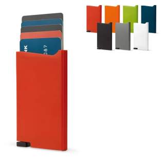 Kunststoff-Kartenhalter zum Schutz Ihrer Bankkarte vor RFID-Skimming. Drücken Sie einfach den Knopf und bis zu 5 Karten werden sauber ausgeworfen. Kunststoff-Kartenhalter zum Schutz Ihrer Bankkarte vor RFID-Skimming. Drücken Sie einfach den Knopf und bis zu 5 Karten werden sauber ausgeworfen.