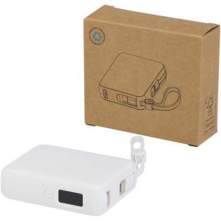 The Acrux 10.000 mAh power bank is made from recycled plastic and is designed for fast, convenient charging wherever you are. It features a 35W USB-C in/out port and an 18W USB-A port, along with a built-in USB-C and Lightning cable, so you can charge your devices without needing extra accessories. A digital display shows the charging percentage at a glance, making it easy to monitor battery levels. Perfect for keeping smartphones and tablets powered throughout the day.