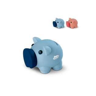 Small piggy bank made of plastic. From 5,500 pieces custom colors possible.
