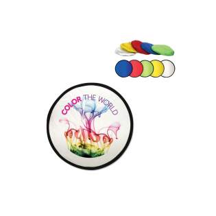 Nylon Frisbee, faltbar im Beutel. Bedruckung standardmäßig auf dem Frisbee, aber auch auf dem Beutel möglich (Transferdruck). Größe des Beutels: 100x85mm. Ab einer Bestellmenge von 5.000 Stück ist eine vollfarbige Bedruckung möglich.