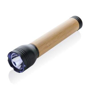 USB rechargeable 5W torch made with FSC® 100% bamboo and RCS (Recycled Claim Standard) certified recycled ABS. Total recycled content: 18% based on total item weight. RCS certification ensures a completely certified supply chain of the recycled materials. The torch comes with 1800 mah grade-A lithium battery. The torch can be operated up to 6 hours on one single charge and recharged via type c in 5 hours. The beam distance is 150 metres and provides 300 lumen. With 3 modes (bright, medium and flash). Including RCS certified recycled TPE charging cable. Packed in FSC® mix kraft packaging. Item and accessories 100% PVC free.