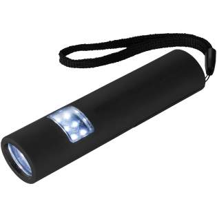 At just the right size, this spray rubber mini flashlight is slim and bright with 3 modes. The first mode a 4 LED flashlight, the second mode a 6 LED flashlight and the third mode is both on at once. Magnetic back for easy storage or for hands free use when attached to metal surfaces. Nylon carrying strap. Push button on/off. 29 lumen. 2 AAA batteries included.