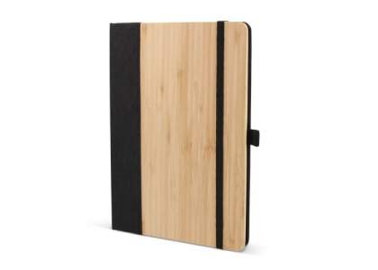 Discover sustainability with our Bamboo & R-PET Midi Notebook. Thoughtfully designed with a ribbon, elastic band closure, and lined cream-colored FSC paper inside. Embrace eco-conscious note-taking in style. Made with GRS certified material.