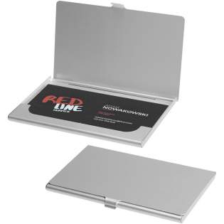 Aluminum business card holder. Holds approximately 10 business cards.