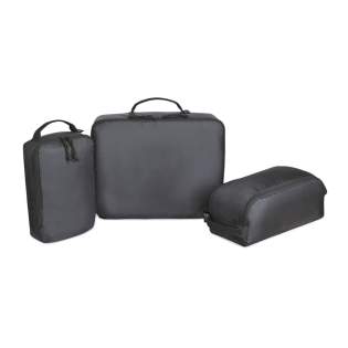 A modern and sustainable update to packing cubes using recycled fabric and webbing made from plastic bottles. Set of three packing cubes to keep you organised while travelling. Top grab handle on each packing cube for easy carrying convenience. Packing cubes nest together for easy storage when not in use. Large Cube: 15L 12H 3.5W. Medium Cube: 12.375L 5.5H 6W. Small Cube: 6.75L 11H 2.5W. Includes AWARE™ Virtual ID & Product passport, which delivers an indisputable way to track and validate textile composition impact from origin to consumer. To access, scan the QR code located inside the product or visit wearaware.co to learn more.  Available across both sides of the Atlantic. This item is also offered by Gemline for customers in the US and Canada.<br /><br />PVC free: true