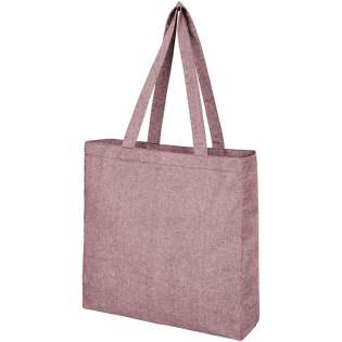 Tote made of 210 g/m² recycled cotton polyester blend. Recycled cotton is manufactured from pre-consumer waste generated by textile factories during the cutting process. Tote with gusset and large main compartment. Features two handles with a dropdown height of 31 cm. Resistance up to 10 kg weight. There may be minor variations in the colour of the actual product due to the nature of the production process. 