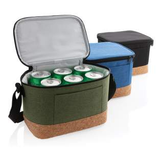 Keep your food and drinks cool until you are ready to use them in this beautiful two tone cooler bag with cork detail. This cooler bag can fit up to 6 cans. Including shoulder strap for versatile carrying options.