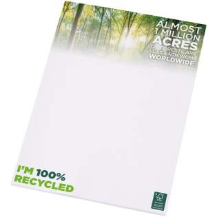 Bloc-notes Desk-Mate® A4 blanc avec des feuilles en papier recyclé 80 g/m². Marquage possible sur chaque feuille.  Trois tailles disponibles (25/50/100 feuilles). 