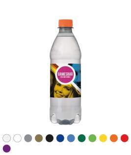 500 ml spring water in a bottle made from 100% recycled plastic (R-PET), with screw cap