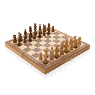 Play this great all-time classic game of skill and strategy that has charmed millions all around the world for centuries. The luxury wooden chess set is made of pine wood and includes 32 chess pieces which can be stored in the box. The book style foldable chess board is great for easy storage and transport. Made with FSC®certified wood. Comes in FSC®certified  kraft gift packaging.