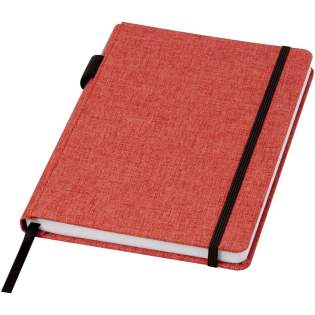Notitieboek in A5 formaat met cover gemaakt van RPET-stof. Bevat 96 vellen 70 g/m² gerecycled papier met gelijnde lay-out, een penlus en lint. Verpakt in een kartonnen hoes. Notitieboek in A5 formaat met cover gemaakt van RPET-stof. Bevat 96 vellen 70 g/m² gerecycled papier met gelijnde lay-out, een penlus en lint. Verpakt in een kartonnen hoes.