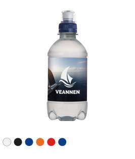 330 ml spring water in a bottle made from 100% recycled plastic (R-PET), with sports cap