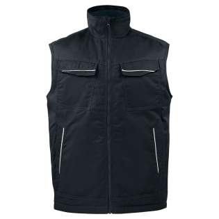 • gewatteerde bodywarmer in een easycare materiaal polyester/katoen<br />• goed kleurbehoud<br />• twee borstzakken<br />• D-ring voor badgehouder<br />• ritssluiting tot aan de kraag met stormflap en kinbescherming<br />• voorzakken met ritssluitingen<br />• verlengd rugpand<br />• linker binnenzak voor mobiele telefoon, rechter binnenzak met velcrosluiting<br />• reflectiebiezen aan de voor- en achterzijde                                                      <br />• fleece aan de binnenkant van de kraag                                                           <br />• drukkersrits