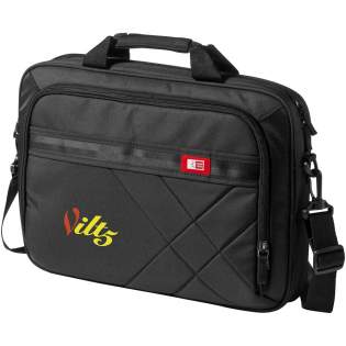 This asymmetrically quilted case with dedicated laptop compartment sized to fit laptops with up to a 15" display. Nylex-lined, padded pocket protects up to a 10" tablet. Organization panel inside the front pocket stores your cell phone, iPod® and business essentials while also allowing plenty of space for power cords. Neoprene-padded carry handles and a removable no-slip shoulder strap provide comfortable carrying options. Pass through along the back panel easily slips over the handle of rolling luggage. 