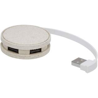 Concentrateur USB 2.0 rond en paille de blé (40 % paille de blé, 60 % plastique PP) avec 4 ports USB-A pour connecter plusieurs appareils simultanément. Il est livré avec un câble USB fixe en TPE de 14,5 cm qui peut être facilement rangé à l'intérieur du concentrateur. Vitesse de transfert de 160 Mo/s. L'impression des deux côtés est possible. Livré dans un coffret cadeau comprenant un manuel d'instructions (tous deux fabriqués à partir de matériaux durables).