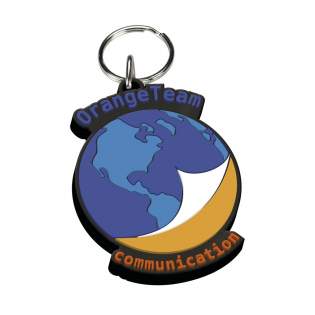 2D PVC keyring in your own design up to a maximum size of 6 x 6 cm. On the back you can opt to add extra printed text or a logo. As standard, the back of the keyring is always black. Meas. keyring Ø 35 mm.