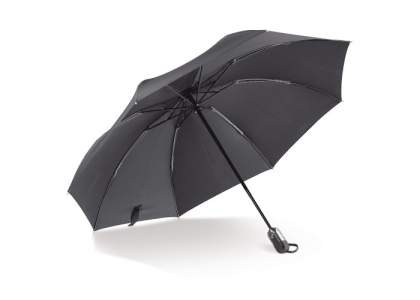 Stap droog in de auto. Deze reversible paraplu vouwt zich zo op dat waterdruppels ingesloten worden bij het sluiten. Zo houd je jezelf en de auto droog. Deze paraplu opent en sluit automatisch en is voorzien van glasvezel ribben. De paraplu is gemaakt van Pongee polyester.