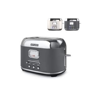 With this beautifully designed toaster from Muse you can put delicious toast on the table. This retro-style toaster is suitable for two toasts. The toaster is equipped with six toast settings, which are shown on the analogue display. The device also contains a stop button, with which you can stop toasting before the end time. In addition to toasting, you can also defrost bread. In addition, the pull-out crumb tray makes cleaning easier.