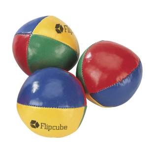 Ensemble de jonglerie : 3 balles multicolores avec remplissage doux. Dans un cylindre.