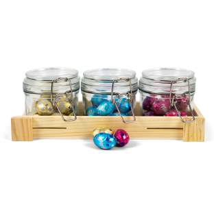 Storage jars with Easter eggs Easter package