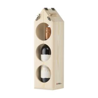 Rackpack Original: a wine gift box and a wine rack in one. Rackpack is a wooden gift box for a bottle of wine that turns into a wine storage rack. Not only does the Rackpack help your bottle stand out from other hostess gifts, but it can also be transformed from a carrier to a wooden wine rack by simply turning some hinges. It can be configured in various ways to store three, six or even 12 bottles of wine. Rackpack: a wine gift box made of FSC wood with a new second life!
• suitable for one bottle of wine
• 8-10 mm FSC-certified sustainable pine wood
• wine not included. Each item is supplied in an individual brown cardboard box.