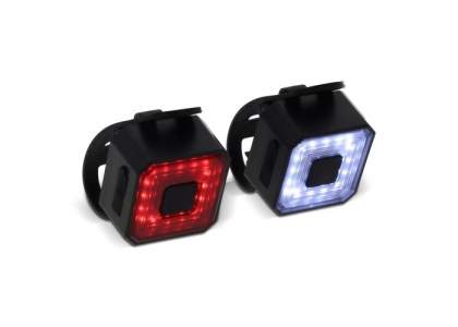 Set of 2 recharchable bikelights. A USB charging cable is included.