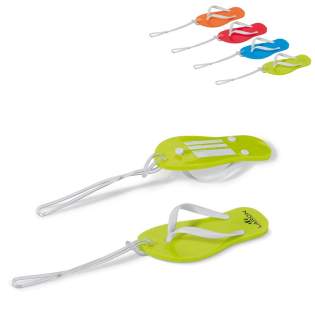Etiquette à bagage en forme de tong. Cette étiquette vous fera rêver à votre destination de vacances. Son autre avantage est de vous aider à retrouverez facilement votre bagage grâce à sa forme particulière en forme de tong. Existe dans 4 couleurs. P... Etiquette à bagage en forme de tong. Cette étiquette vous fera rêver à votre destination de vacances. Son autre avantage est de vous aider à retrouverez facilement votre bagage grâce à sa forme particulière en forme de tong. Existe dans 4 couleurs. P...