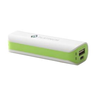 ABS powerbank with built-in lithium battery (2200 mAh/3.7V). Input: 5V-800mA. Output: 5V-1A. The powerbank can be charged by USB with the delivered USB cable. Suitable for most mobile devices. Incl. instructions.