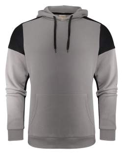 Bicolor hoodie. Contrasterend neklint. Kangoeroezak aan de voorzijde. Geborsteld aan de binnenzijde. 2x2 rib met elastaan aan de boord onderaan en aan de manchetten. Uitscheurbaar neklabel en afzonderlijk geweven maatlabel. Aan de binnenzijde van de linkerzijnaad werd een zakje voorzien voor het innaaien van een waschip. Oeko-Tex 100 gecertificeerd. Dit artikel is verpakt is een composteerbare polybag.