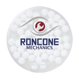 Boîte distributrice en plastique rond rempli d'environ 12 g (55 pcs) de bonbons sans sucre à la menthe. Boîte distributrice en plastique rond rempli d'environ 12 g (55 pcs) de bonbons sans sucre à la menthe.