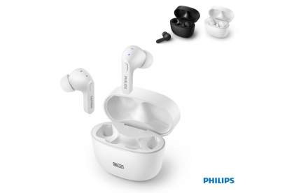Splash and sweat resistant, these Philips earbuds offer great sound with up to 18 hours of playback time. With an IPX4 rating and powerful 6mm drivers, you'll enjoy great sound in all weather conditions.