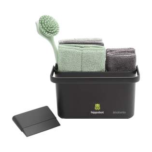 Brabantia plastic organiser cleaning set for the kitchen counter or cupboard. This way, you have all your cleaning supplies at hand. Includes: • tray with 3 microfibre sponge cloths (16 x 22 cm), 2 microfibre cleaning cloths (25 x 30 cm) in various colours for different tasks • multifunctional plate scraper for plates, dishes and pans, countertops and sinks • dishwashing brush with built-in scraper for removing stubborn residues • flexible compartment divider • large ergonomic handle, also for hanging your cleaning cloth • drip tray for collecting water and air supply • non-slip bottom. A super set for quick cleaning. Made from 64% recycled material. 82% recyclable. With a 5-year manufacturer's warranty. Packed per set. Brabantia plastic organiser cleaning set for the kitchen counter or cupboard. This way, you have all your cleaning supplies at hand. Includes: • tray with 3 microfibre sponge cloths (16 x 22 cm), 2 microfibre cleaning cloths (25 x 30 cm) in various colours for different tasks • multifunctional plate scraper for plates, dishes and pans, countertops and sinks • dishwashing brush with built-in scraper for removing stubborn residues • flexible compartment divider • large ergonomic handle, also for hanging your cleaning cloth • drip tray for collecting water and air supply • non-slip bottom. A super set for quick cleaning. Made from 64% recycled material. 82% recyclable. With a 5-year manufacturer's warranty. Packed per set.