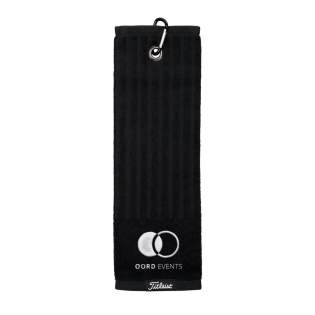 500 gramm cotton golf towel folded thrice with carabiner, size 14 x 42 cm