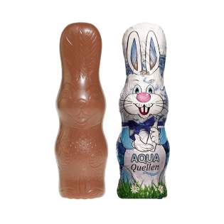 Maxi melkchocolade paashaas van ca. 40 gram in aluminiumfolie folie, voorzien van een all-over full colour bedrukking Maxi melkchocolade paashaas van ca. 40 gram in aluminiumfolie folie, voorzien van een all-over full colour bedrukking